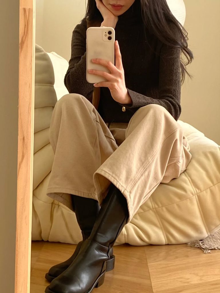 半領混紡針織打底