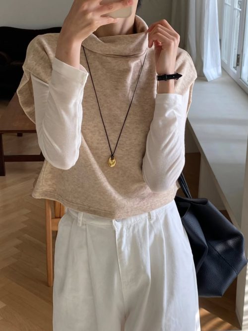 寬鬆領口抓絨背心