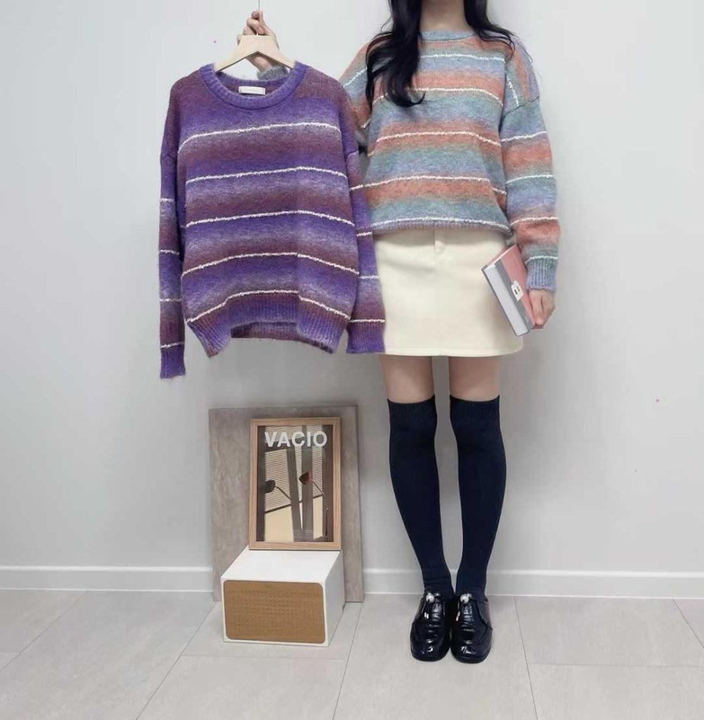 圓領漸變色毛衣