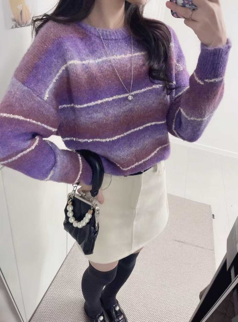 圓領漸變色毛衣