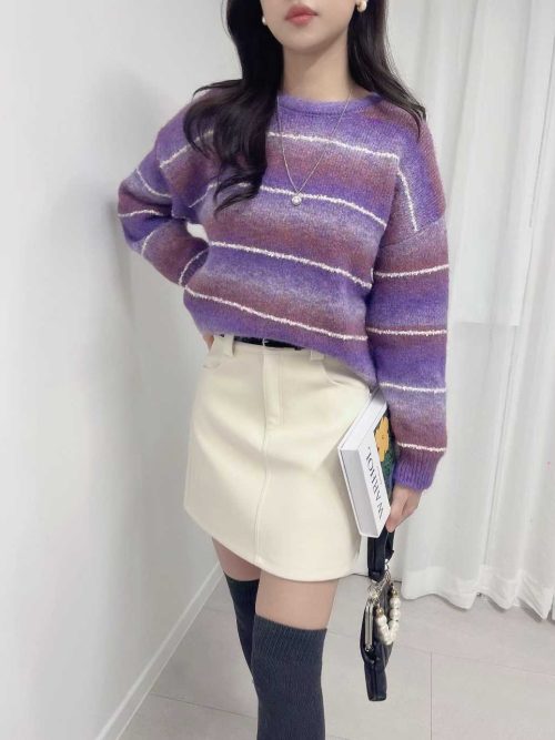 圓領漸變色毛衣
