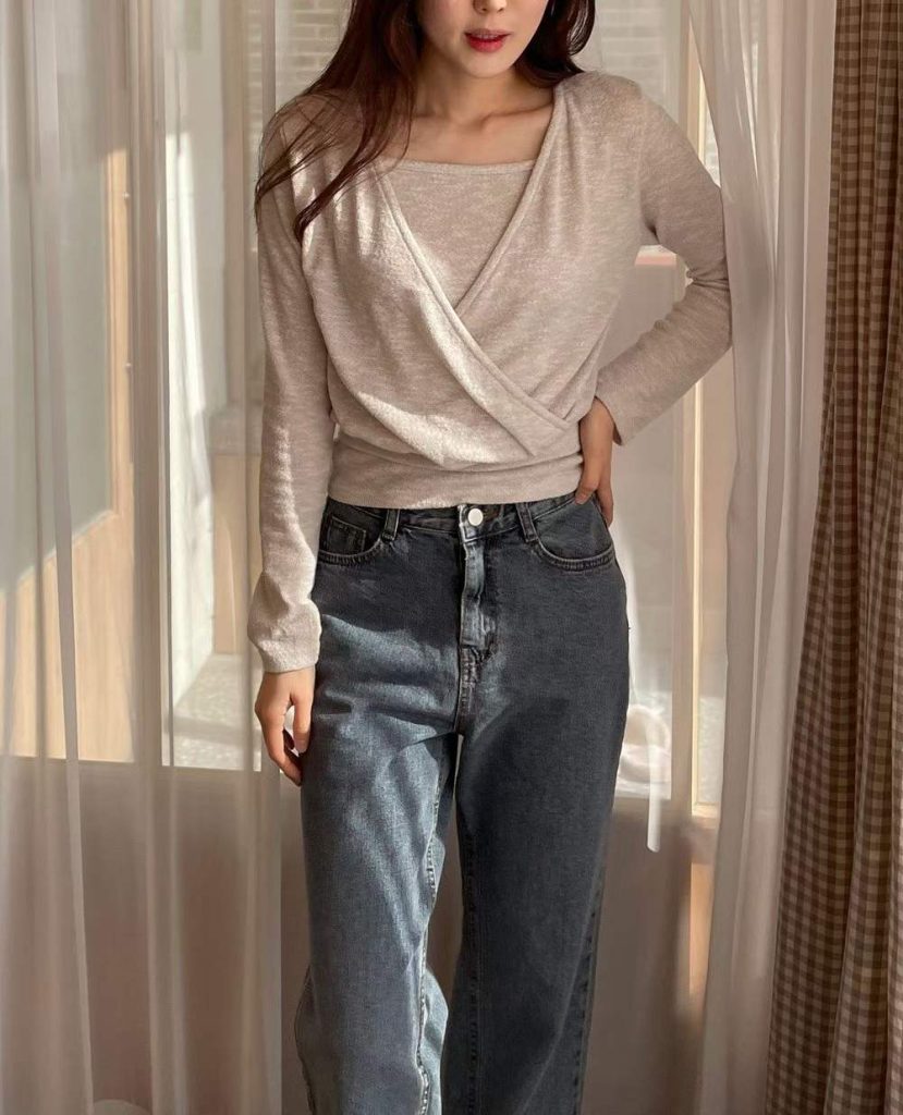 交錯v領兩件套上衣