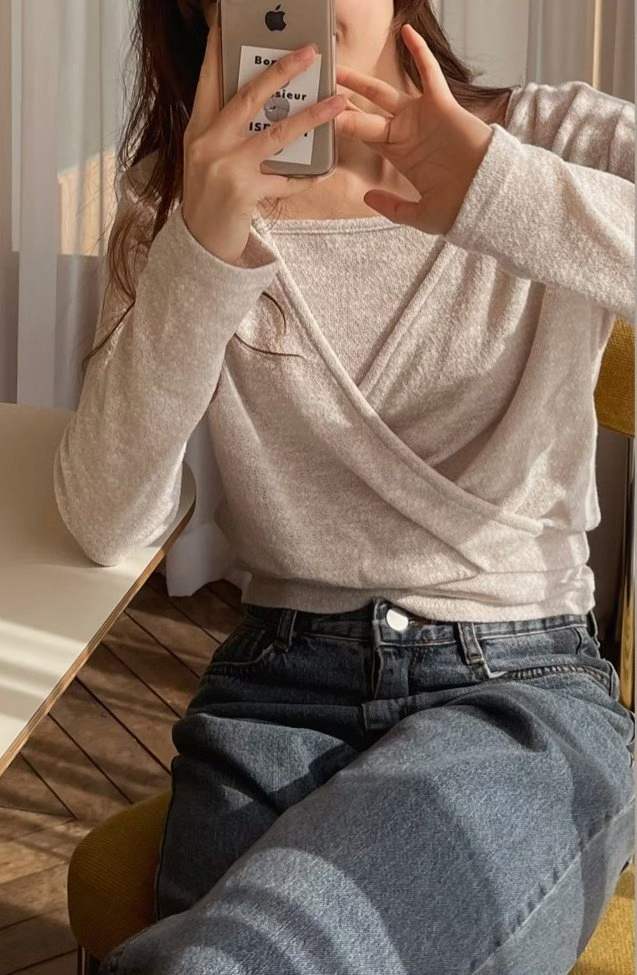 交錯v領兩件套上衣