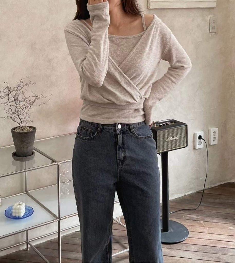 交錯v領兩件套上衣