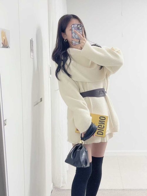 two way毛絨翻領上衣連belt