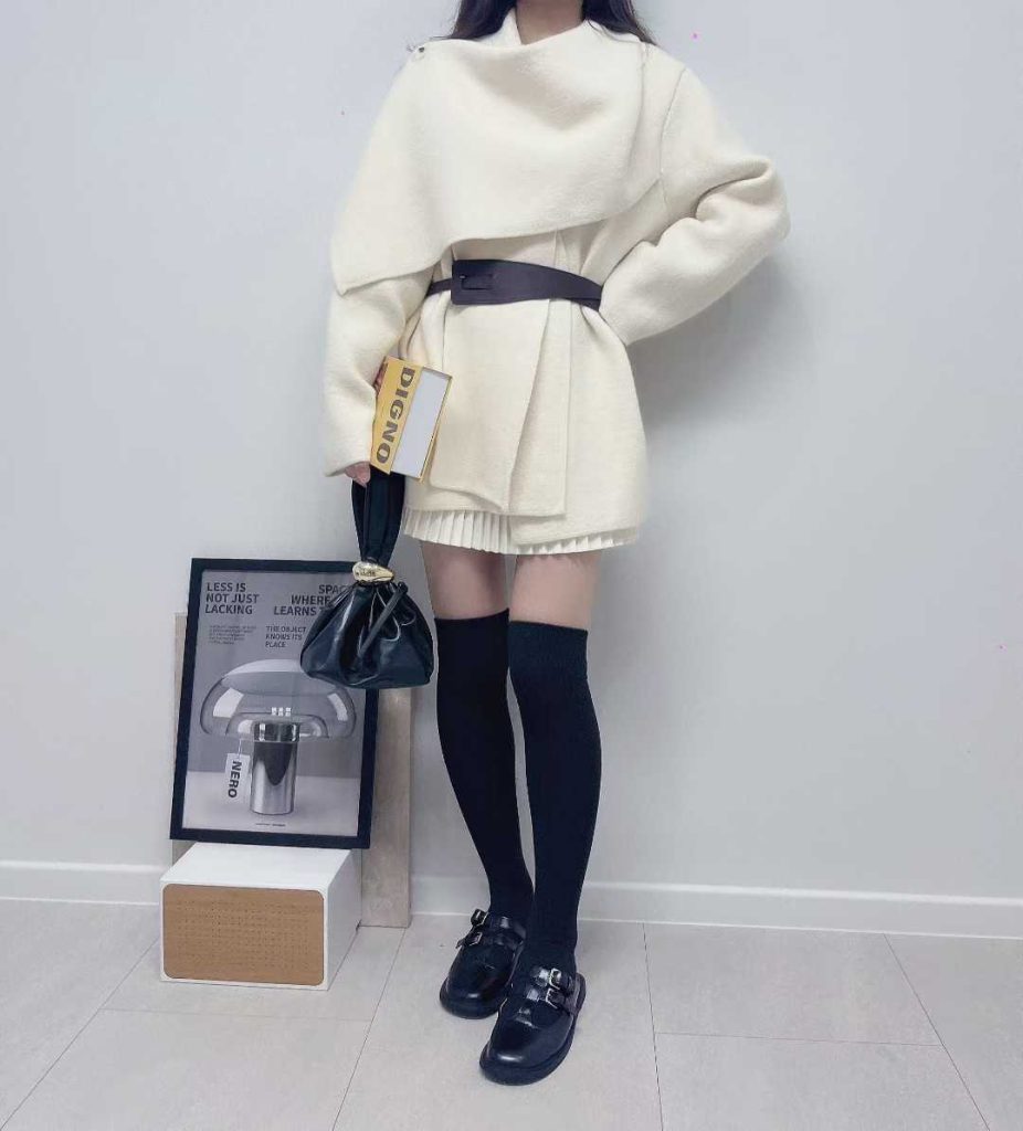 two way毛絨翻領上衣連belt