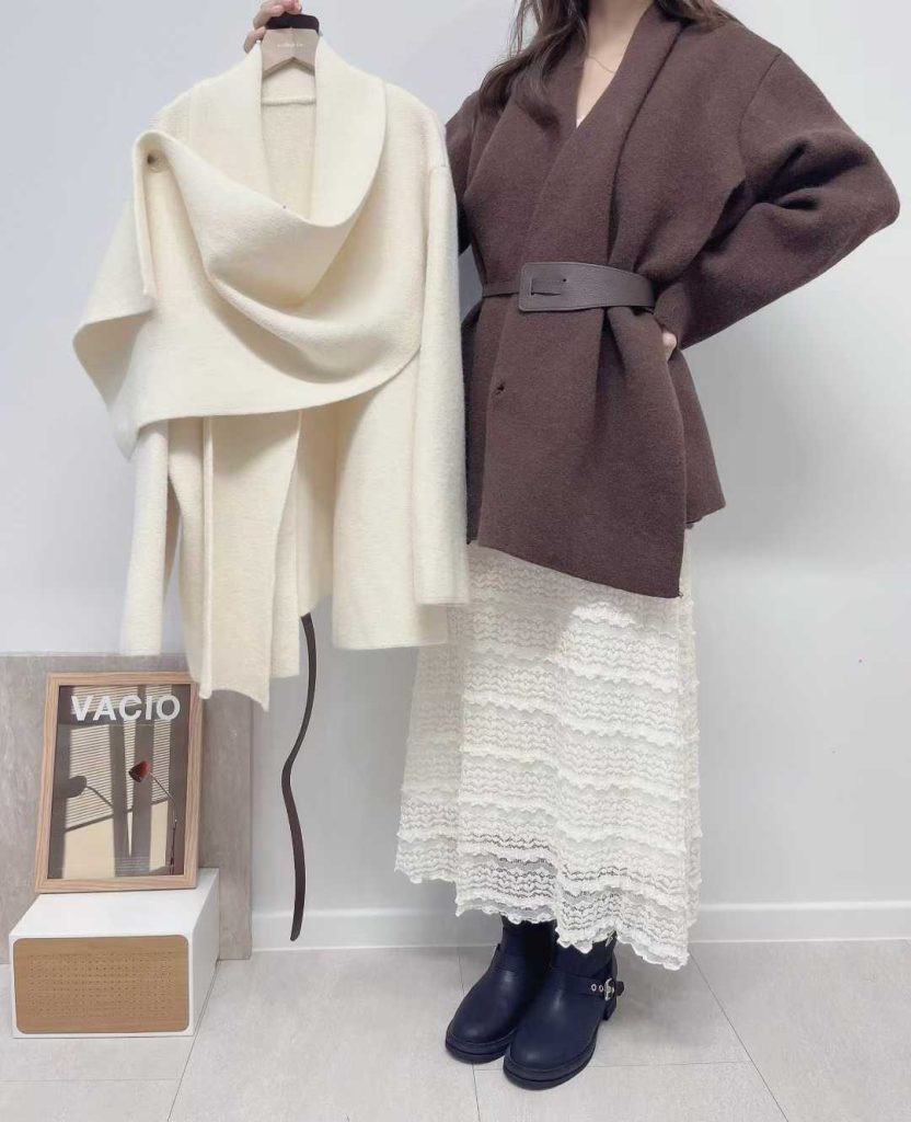 two way毛絨翻領上衣連belt