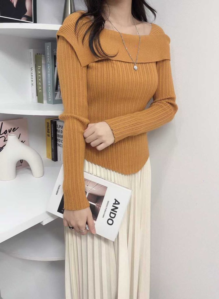 公主領針織修身毛衣