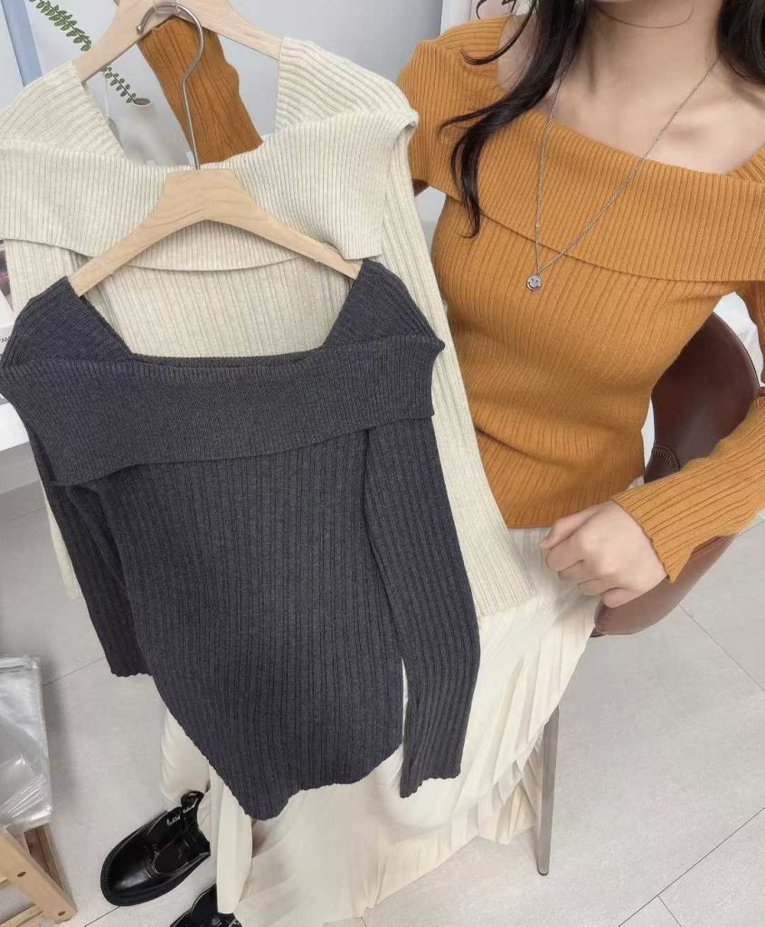 公主領針織修身毛衣