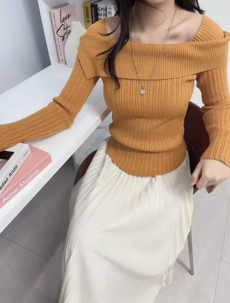 公主領針織修身毛衣