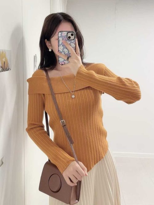 公主領針織修身毛衣