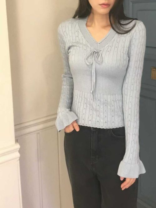 v領花紋針織上衣