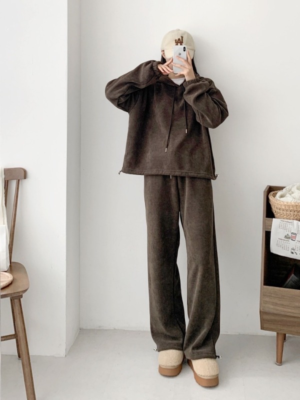 運動風抓絨連帽套裝