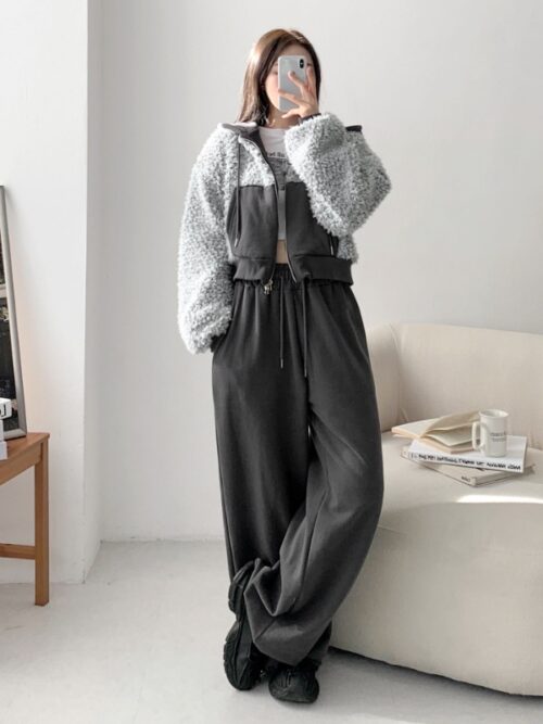 可愛毛毛拉鏈外套抓絨套裝