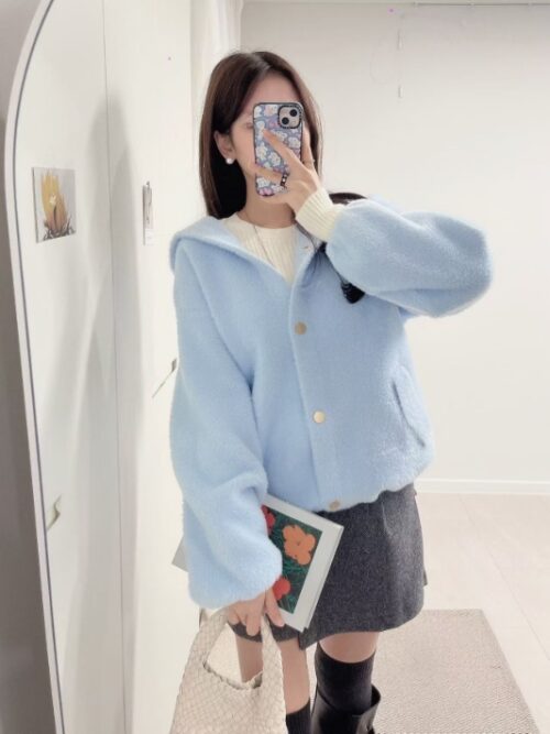 珊瑚絨啪鈕連帽外套