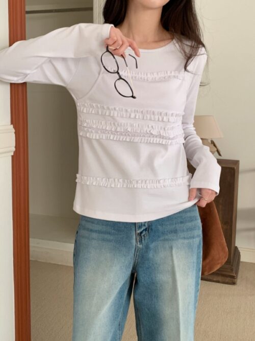 裝飾背心長袖棉質T恤